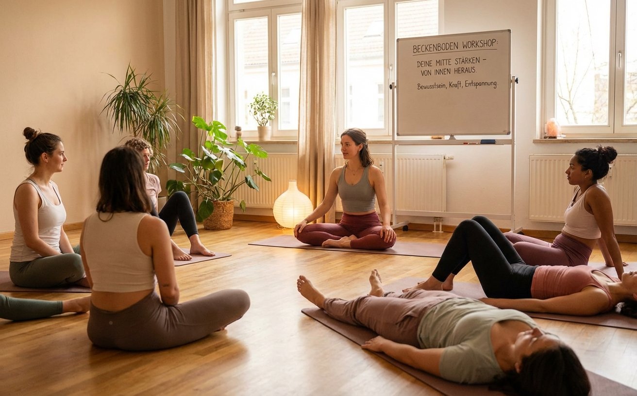 Frauen beim Beckenboden Workshop in gemütlicher Atmosphäre