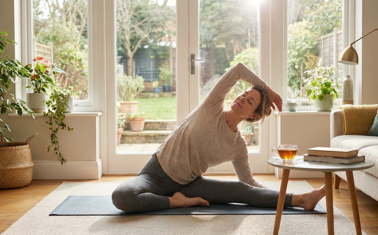 Frau bei einer Yoga-Übung zu Hause