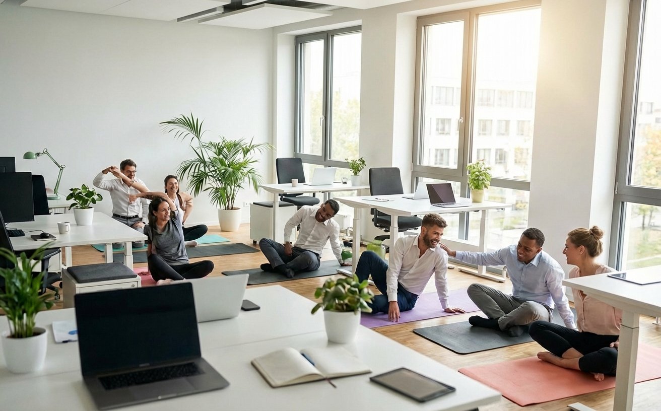 Yoga-Session für Mitarbeiter im Büro